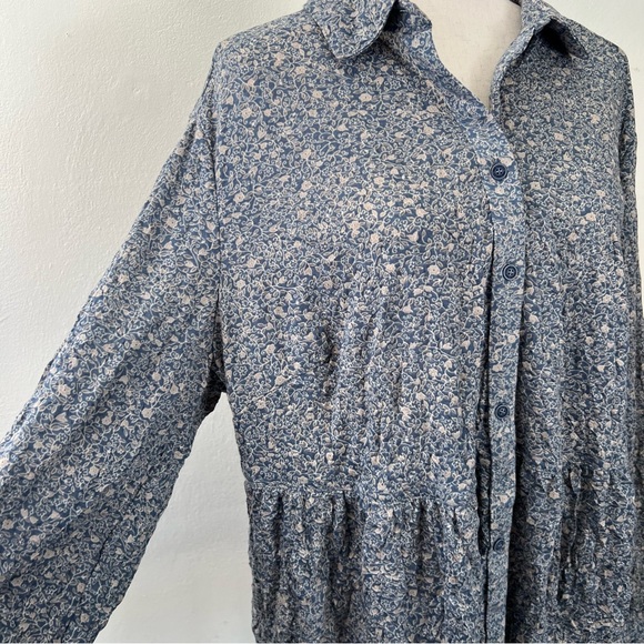 1X Frye And Co Botanical Print Collared Button Down Pleated Flowy Blouse Top - Picture 15 of 15